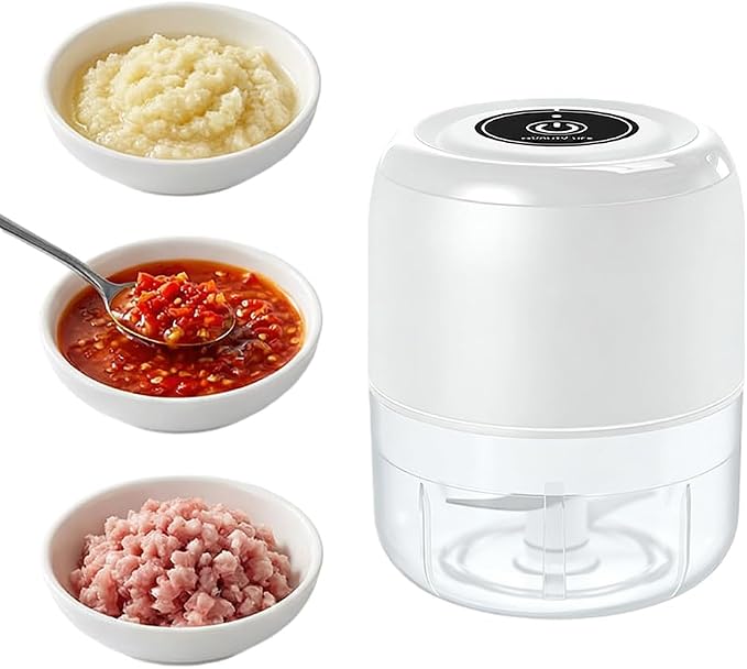 Electric Garlic Chopper, 2026 New Mini Food Processor & Food Chopper for Kitchen, Portable Cordless Garlic Mincer, Rapidly Garlic Minces Ginger Onion Chili Veggie (White，250ml)