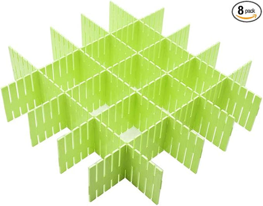 8pcs DIY Plastic Drawer Organizer Adjustable Drawer Dividers for Home Tidy Closet, Socks, Underwear, Office School Supplies, Kitchen Utensil Tools (Green)