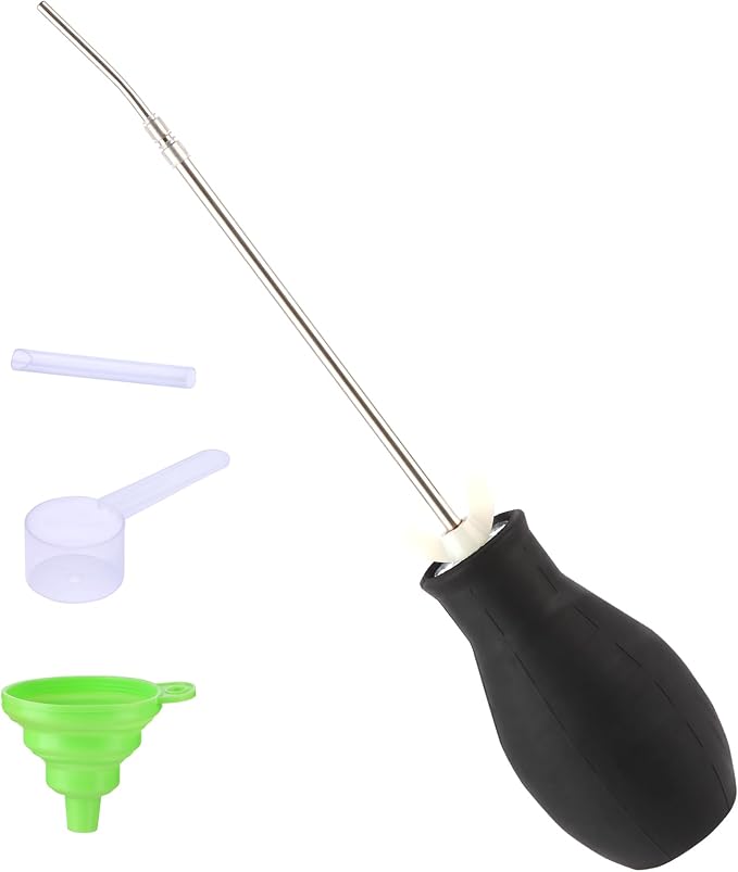 Diatomaceous Earth Powder Duster, 8 oz Bulb Applicator with 5–22 in Extendable Metal Nozzle, Threaded Leak-Resistant Seal, Powder Dispenser with Funnel and Scoop for Indoor, Outdoor and Garden Use