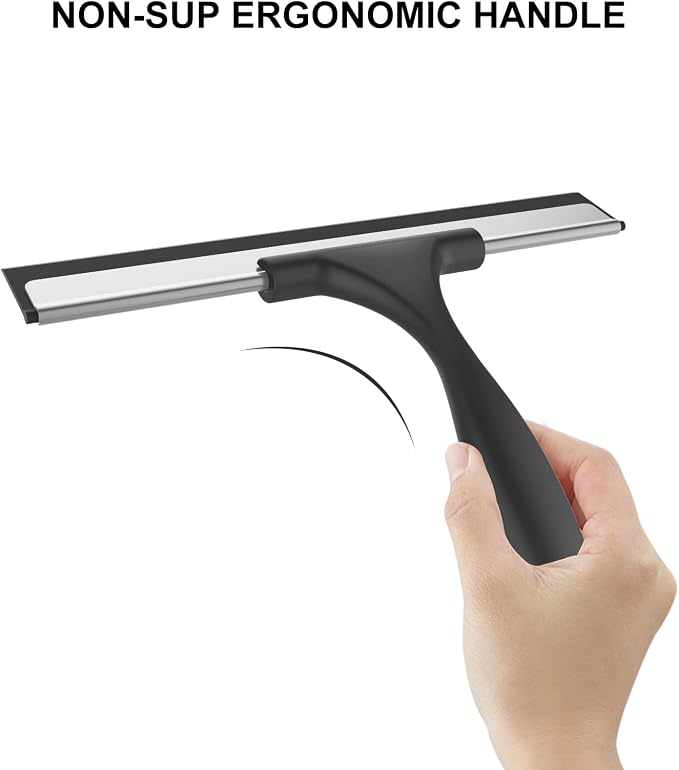 SetSail Shower Squeegee for Glass Doors Stainless Steel Squeegee for Shower Glass All-Purpose Window Squeegee for Tile Shower Walls, Bathroom, Sink, Mirror, Car Window Cleaning 10 Inches
