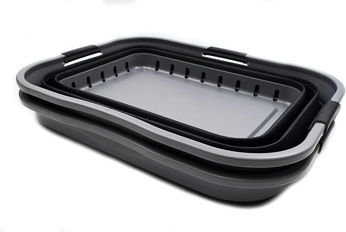 SAMMART 42L (11 gallon) Collapsible Plastic Laundry Basket - Foldable Pop Up Storage Container/Organizer - Portable Basket - Space Saving Hamper/Basket (2, Grey/Black)