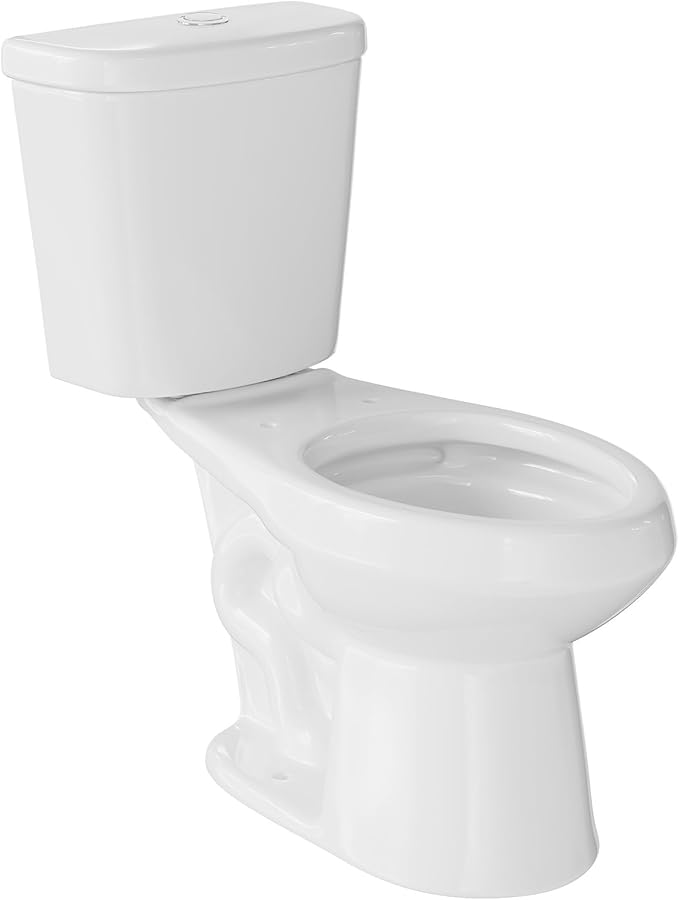Two Piece Toilet, 17" Elongated with Upgraded Flushing, Dual Flush Buttons (Top Mounted), Includes Hardware (Seat Not Included), White, 12" Rough-in