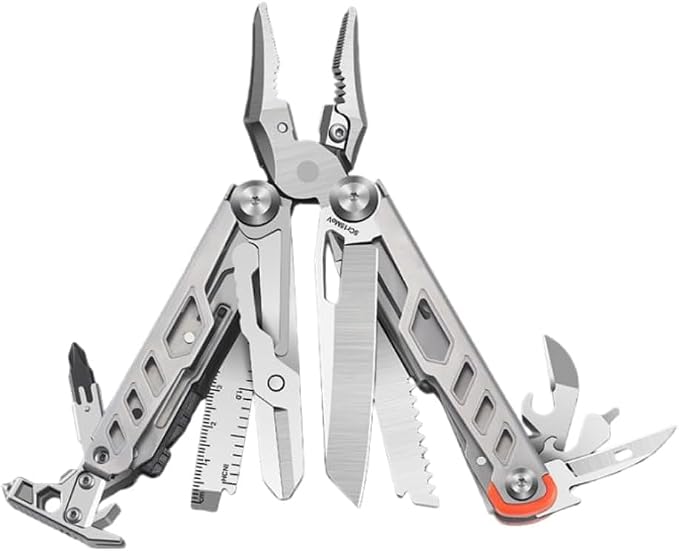 23-in-1 Multitool Pliers with Scissors,Wire Cutters,Window Breaker,Flint,Saw Screwdrivers,Bottle Opener,Carrying Pouch,High-carbon Steel Multi Tool for Camping Survival and Gift (Grey and Silver