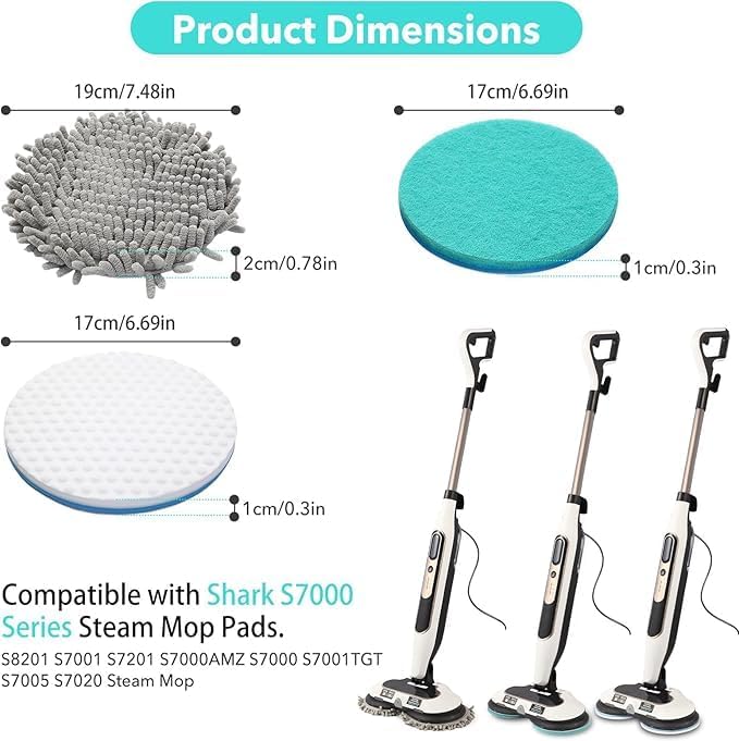 Frescares 6 Packs Steam Mop Pads Replacement Power Pads Compatible with Shark,S8201 S8001 S7001 S7201 S7000AMZ S7000 S7005 S7020 S7001C Dirt Grip Scrub Adsorb Washable Pad
