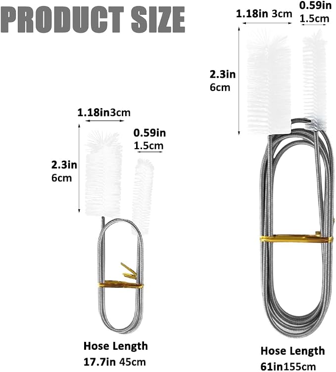 2pcs Flexible Long Drain Brush Set, Hose Pipe Stainless Steel Nylon Bristles Brushes with Dual Heads Tube Cleaner Brush for Kitchen, Sink, Drain Pipe, and Pipe Cleaning Tool