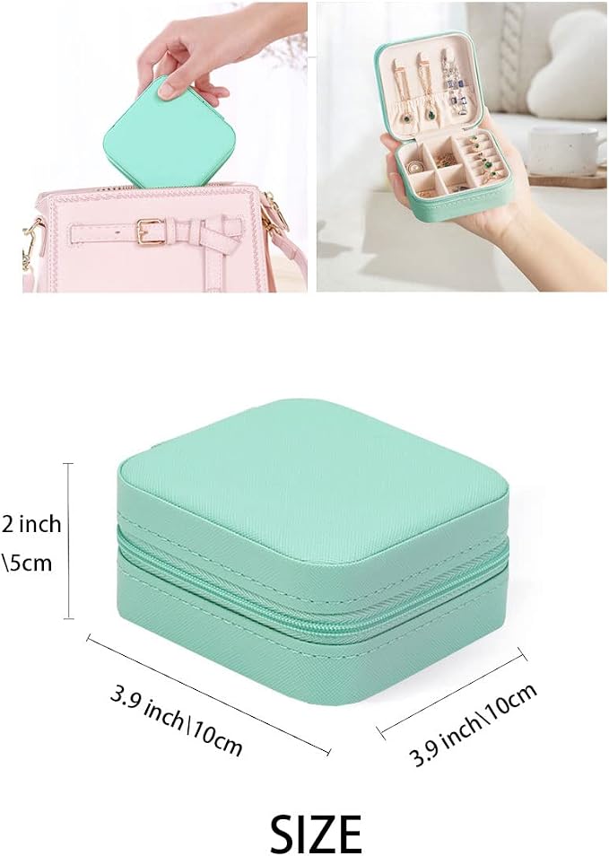ZPROW Travel Jewelry Case, Mini Portable Jewelry Travel Boxes, Small Jewelry Organizer for Rings, Earrings, Pendants, Watches, Necklaces, Lipsticks Organizer Storage Holder Case (Cyan Blue)