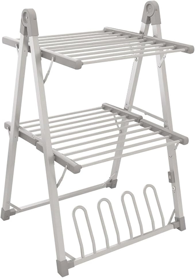 Heated Electric Clothes Dryer 2 Tier Adjustable Airer, Aluminium Foldable Drying Rack, Energy Efficient Indoor Garment & Shoe Dryer
