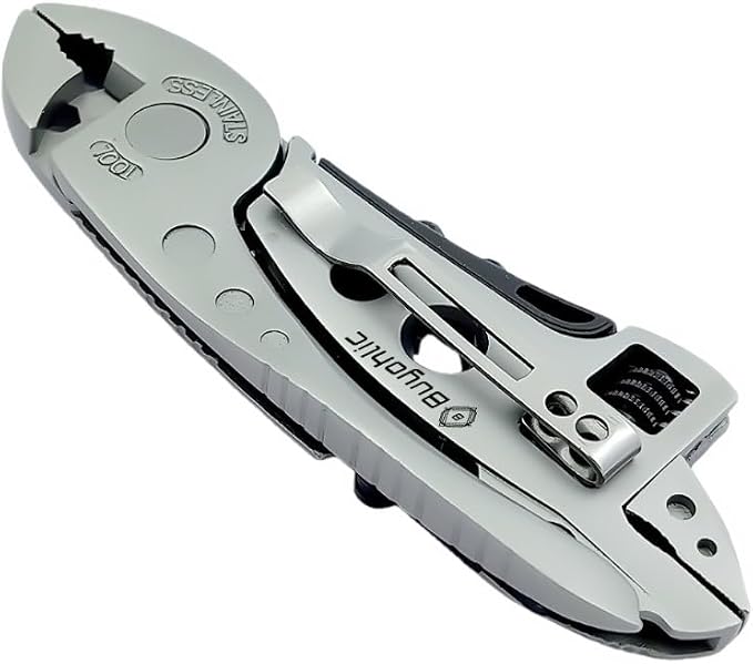 Buyohlic Multitool Wrench with 7 Tools/Pliers/Wire Cutter/Flat Screwdriver Adjustable Multi Purpose Stainless Steel Tool