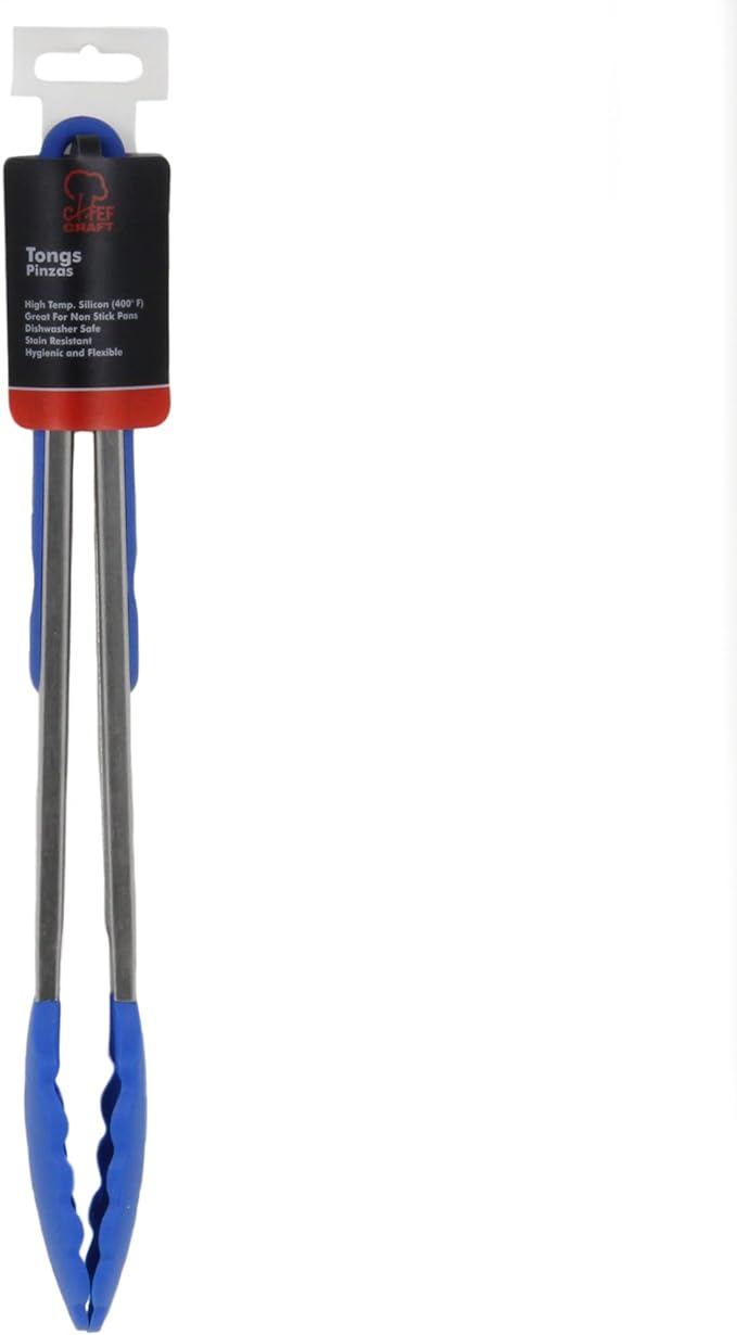 Chef Craft Premium Silicone Cooking Tongs, 12 inch, Blue