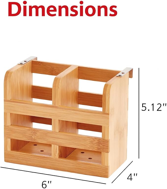 HIC Kitchen Bamboo Dish Rack Caddy, Natural Bamboo, Drying Organizer | Stainless Steel Hooks, Fits Rack #97086, Elevated Airflow Design, Fast Water Evaporation, Rinse Clean