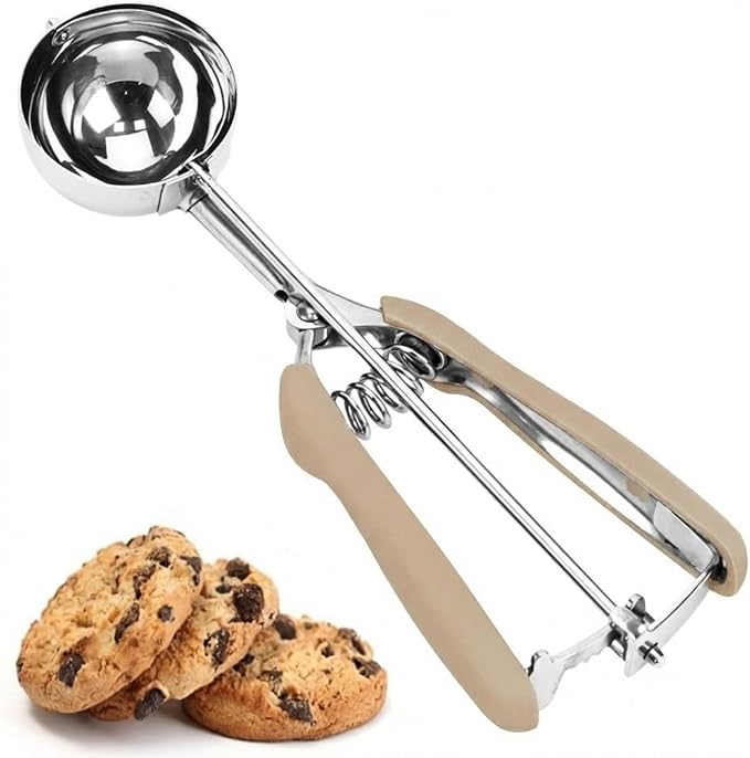 Ice Cream Scoop, Cookie Scoop, 3 Tbsp/ 45 ml/ 1.5 oz Cookie Scoops for Baking, 18/8 Stainless Steel Cookie Scooper for Baking, Ice Cream Scooper with Trigger Release, Cookie Dough Scoop (Brown)