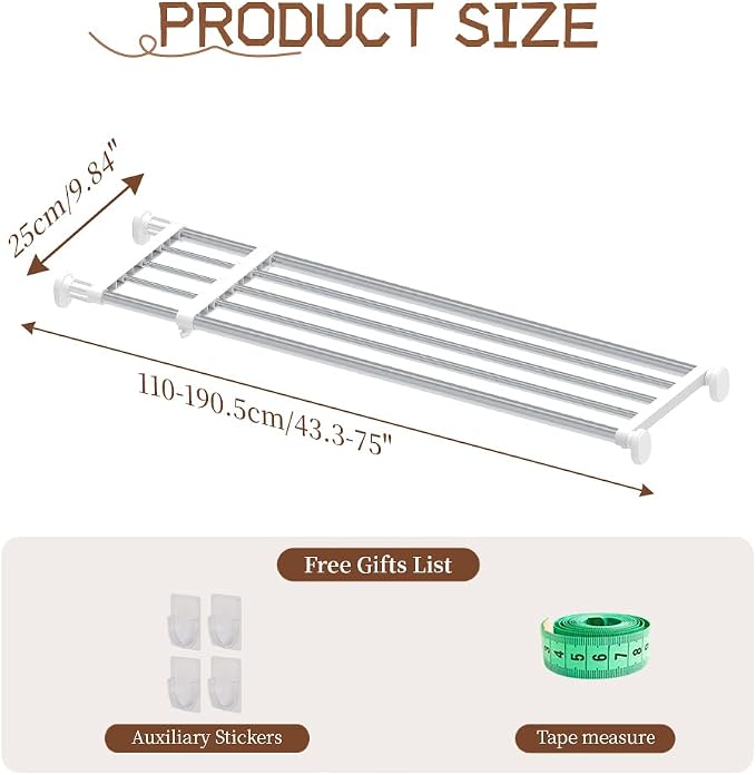 Hershii Tension Shelf Expandable Rod, Adjustable Closet Tension Shelves | Clothes Tension Shelf DIY Garage Bathroom Kitchen Storage Organizer Shoe Rack, Plant Stand, Bookshelf