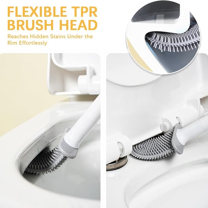 Mini RV Silicone Toilet Brush with TPR Bristles & ABS Detachable Handle Set, Flexible 360°Deep Cleaners Brushes, Wall-Mounted Design for Space-Saving RV Bathrooms Toilet Bowl Brush (Black)