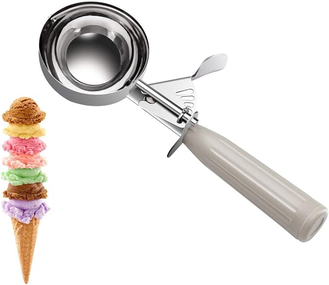 TOPKITCHEN Commercial-Grade Ice Cream Scoop 3.25 oz, 18/8 Stainless Steel Cookie Scoop with Plastic Handle, Portion Control Disher Scoop for Bakeries, Restaurants & Dessert Shops, #10, Ivory