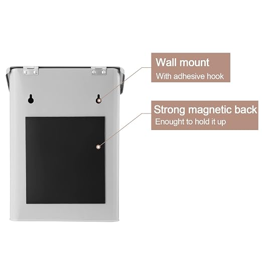 Magnetic Lint Bin for Laundry Room Organization and Storage,Light Grey | Wall Mounted Metal Lint Box Holder Trash Can with Lid for Dryer,Lint Basket for Laundry Room Decor