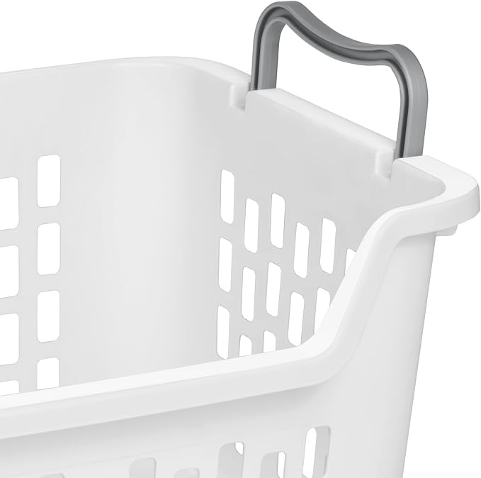 Sterilite 12 Pack Stacking Laundry Basket, 2 Bushel Clothes Hamper, White | Stackable Laundry Basket, Large Rectangular Storage Bin with Carrying Handles and Large 2 Bushel Capacity