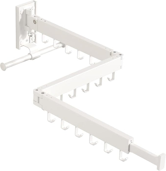 BOQORAD Wall Mounted Clothes Hanger Rack, Clothes Drying Rack,Laundry Drying Rack,Collapsible Clothes Rack Wall Mount, Retractable Drying Rack Clothing,can Fold Upward & Left & Right,White Color