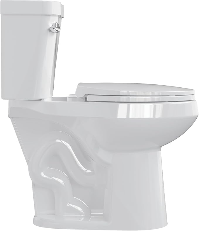 Two Piece Elongated Toilet, ADA 19" Height with Side Press Flush, 12" Rough-In, Powerful Flushing System & Under-Locking Lid for Bathroom Comfort
