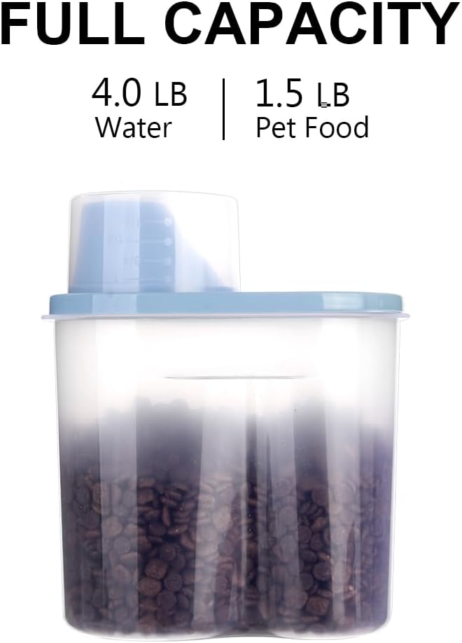 2 Pack 2lb/2.5L Pet Food Storage Container with Measuring Cup, Can Covers and Bowl for Small Dog, Cat, Waterproof-BPA Free (Blue 1.8L)
