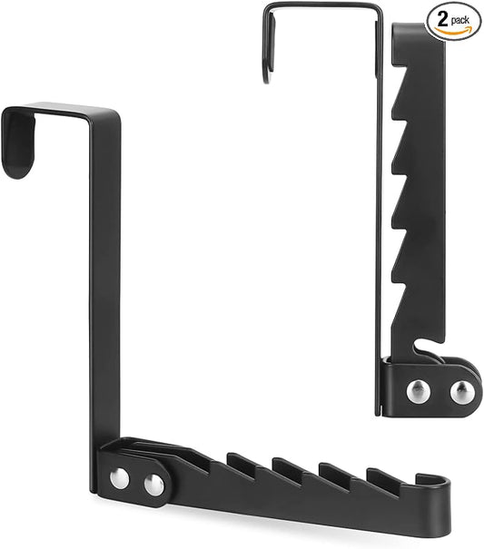 FYY Over the Door Hooks Hanger, 2 Pack Collapsible Folding Over The Door Organizer Rack Space Saving Hanging Storage Hanger for Clothes, Coats, Towels for Bedroom Bathroom Black