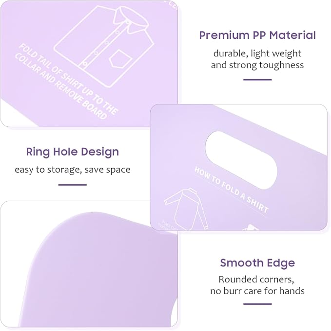 Garneck 2 Pack Shirt Folding Board: Clothes Folder Plate with Instructions for Use - Portable Adult Laundry Organizer for T Shirts Collared Dress Blouses, Travel Home Closet Storage, PP Purple