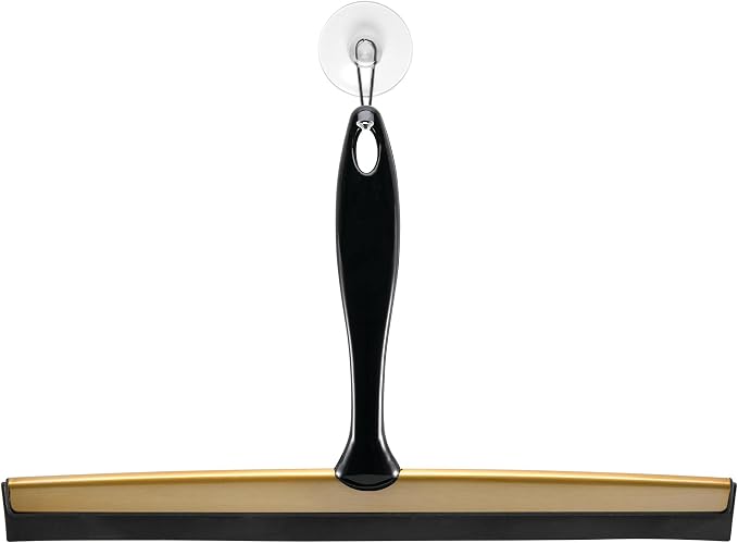 iDesign Bathroom Shower Squeegee, Black/Soft Brass | Wall Hook Included