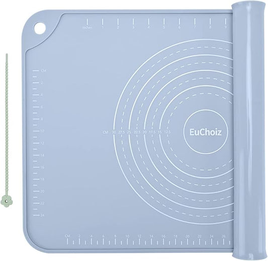 Silicone Pastry Mat 28"*20" Extra Thick Non Stick Baking Mat Food Grade Silicone Dough Rolling Bake Mat with Edge Heightening Blue