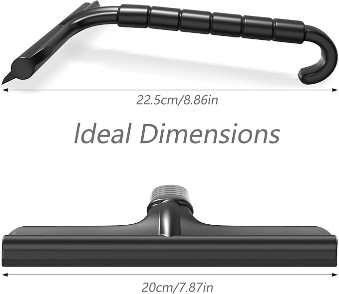 8 Inch Silicone Shower Squeegee for Glass Doors – All-in-One with Built-in Hook, Ergonomic Non-Slip Handle & Reinforced Iron Core, Multi-Purpose for Mirrors, Countertops, Windows, Black
