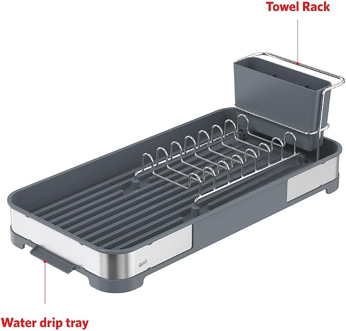 Glad Stainless Steel Dish Drying Rack - Small Space Saving Dish Drainer with Removable Cutlery Holder, Drain Spout, and Towel Bar - Rust-Resistant Metal Rack for Kitchen Countertops, (8”W x 17.5”L)