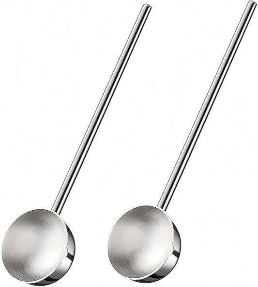 Small Soup Ladle SUS304 Stainless Steel Metal Deep Spoon With Pour Spout 2 oz Long Handle Gravy Ladles Heat-Resistant for Kitchen Cooking Serving Soups and Drizzle Sauces 2 Pack Set (10.5 inch)