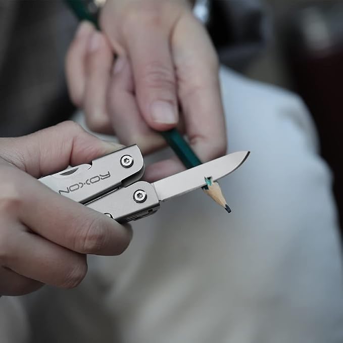 ROXON M2 14-in-1 Mini Multitool with Folding Scissors & 9pc Bits Set | Stainless steel construction. Bottle opener, screwdriver. Compact pocket tool for camping, hiking, and DIY repairs.