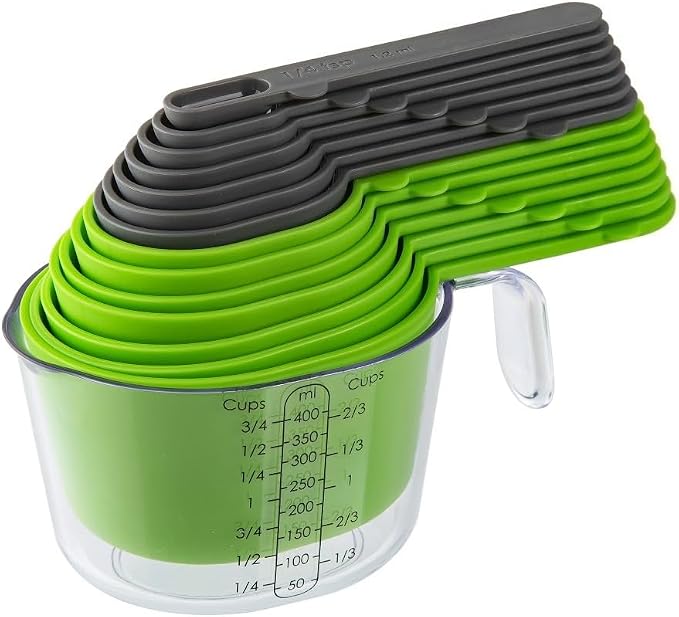 15 Piece Measuring Cups and Spoons Set with Magnetic Handles | BPA-Free Materials, Dishwasher Safe, Nested Design, 8 Cups & 7 Spoons, Compact Storage