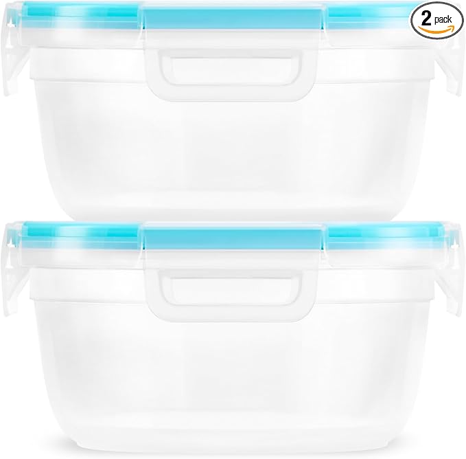Snapware Plastic Total Solution 2-Pack (4-Cup) Food Storage Containers Set, Leakproof & Airtight Plastic Locking Lids Round Tupperware, Non-Toxic BPA-Free Lids, Microwave Dishwasher Freezer Safe