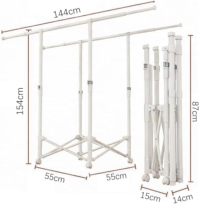 Clothes Rack Double Rods, Foldable Laundry Rack for Air Drying Clothing, Wardrobe Closet Rolling Sturdy Metal Garment Rack for Bedroom Laundry Living Room, Black