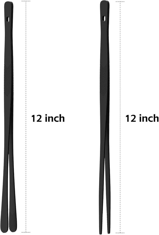 Tifanso Kitchen Tongs for Cooking - 2PCS 12" Stainless Steel Cooking Tongs Tweezers, Metal Fine Kitchen Utensils with Precision Serrated Tips, Professional Chef Tweezers for Serving, BBQ, Pasta, Salad