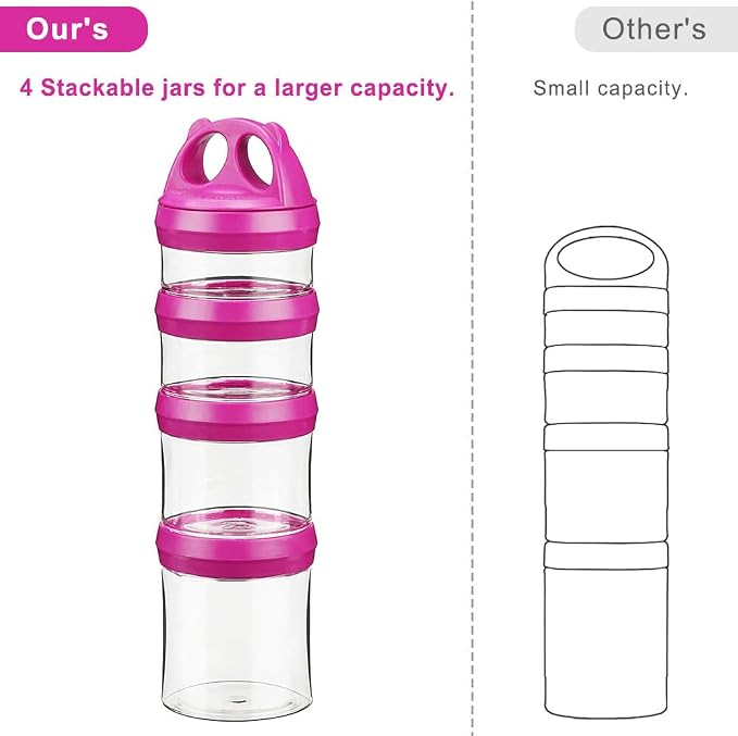 SELEWARE Red Stackable Snack Containers for Kids Toddlers Adults, 31oz | Portable Food Storage Containers for Snacks Formula Powder Drinks and Travel, Twist Lock System Airtight Leak-proof BPA Free