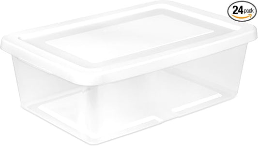 Sterilite 24-Pack Clear Storage Box, Stackable Container Bins with Lids, 12 Qt, White – Plastic Containers for Home, Closet, Bathroom, Classroom, and Office Organization