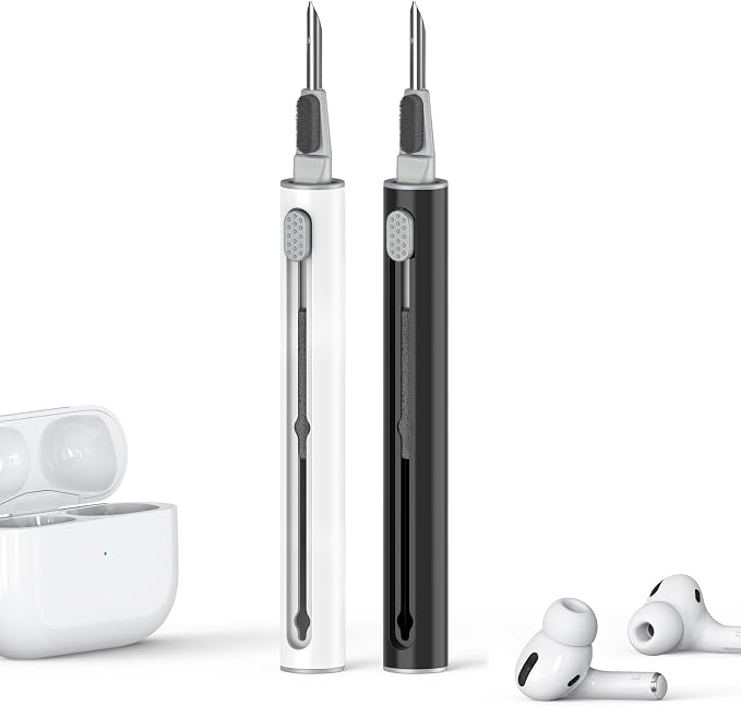 Inesore Multi Cleaning Kit for AirPods & All Bluetooth Earbuds(White+Black) | Metal Tip, High-Density Soft Brush, Flocked Sponge Tip, 3 in 1 Design, Compact & Lightweight, Easy Operation, Easy to Carry