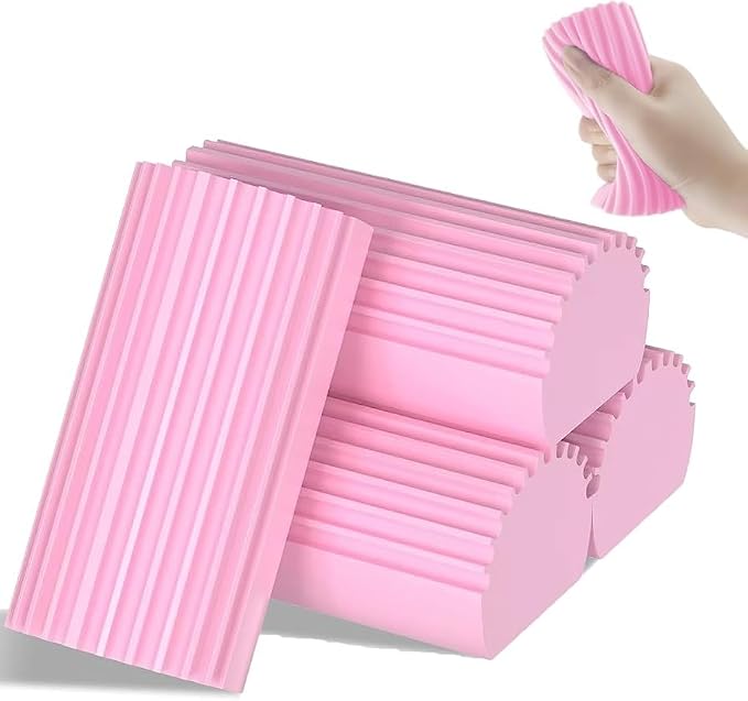 iKLYN 4 Pack PVA Cleaning Sponge, Super Absorbent Reusable Multi-Surface Damp Duster for Car Wash, Kitchen, Blinds, Vents, Mirrors - 4.5 x 2.4 x 1.8 Inches (Pink, Grey, Blue)