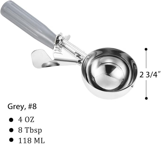 Portion Scoop - Disher, Cookie Scoop, Food Scoop - Portion Control - 18/8 Stainless Steel, Blue Handle 8#(4oz) (Grey)
