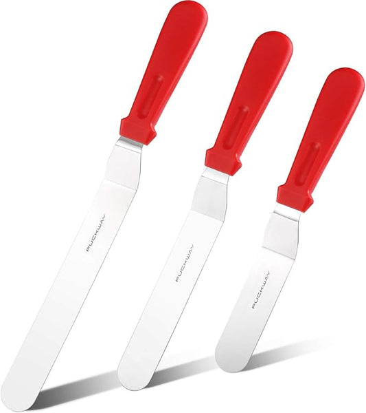 Offset Spatula set of 3 Red 6 8 & 10 Inch Cake Frosting Angled Icing Spatula for Decorating