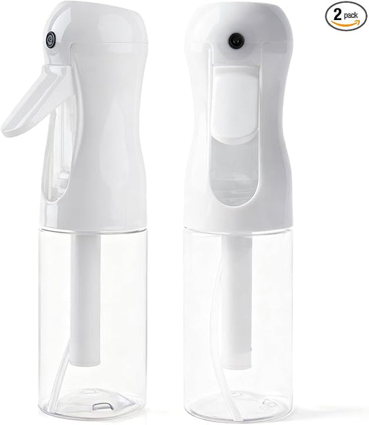 AMOMELA 2Pcs Continuous Spray Bottle For Hair,Ultra Fine Refillable Water Mister for Hair Styling, Plants, Cleaning, Salon, Misting & Skin Care（200ml/6.8oz Clear） (200ML 2PACK)