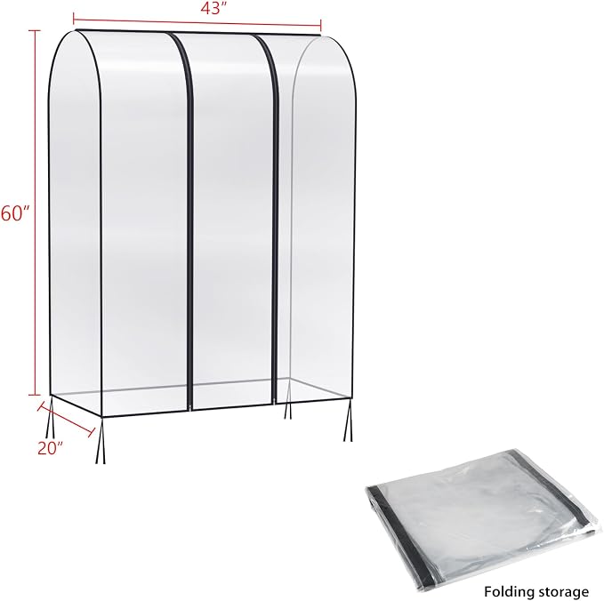 Zilink Clear Garment Rack Cover Transparent Clothes Rack Cover Waterproof Clothing Rack Cover with 2 Durable Zippers for Garment Rack (43"L x 20"W x 60"H, Rack Not Included)