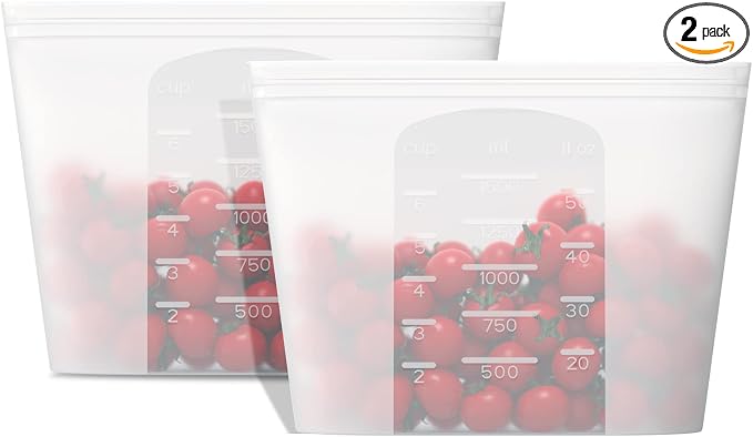 Winrock Reusable Silicone Food Storage Bag, for Microwave, Oven, Fridge, Freezer & Sous Vide Zip Sealed Containers (2 Large size 51oz 1500ml)
