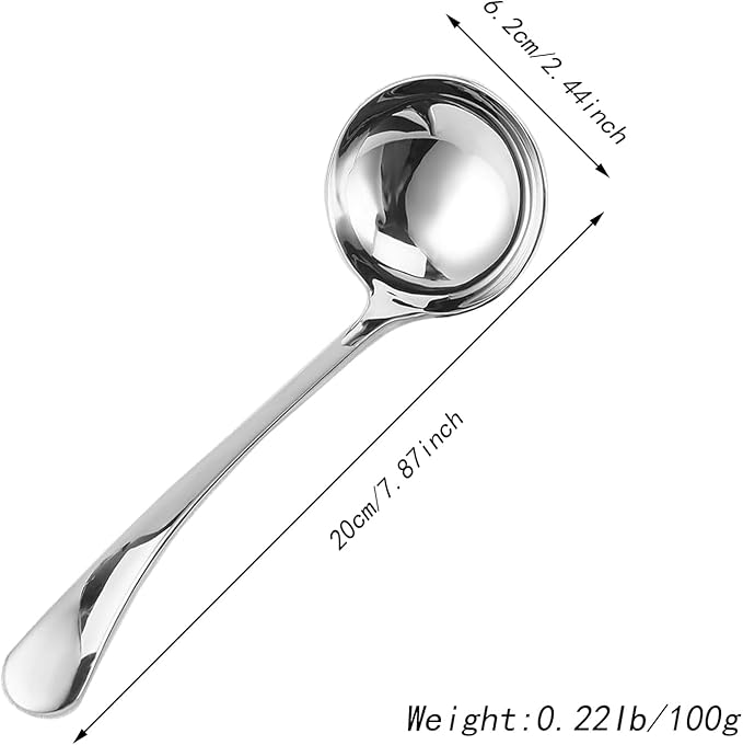 2-Piece Stainless Steel Small Ladle Set with Slanted Pour Spout, Sauce and Gravy Ladles, Modern Kitchen Utensil Set, 8-Inch Handle, Dishwasher Safe