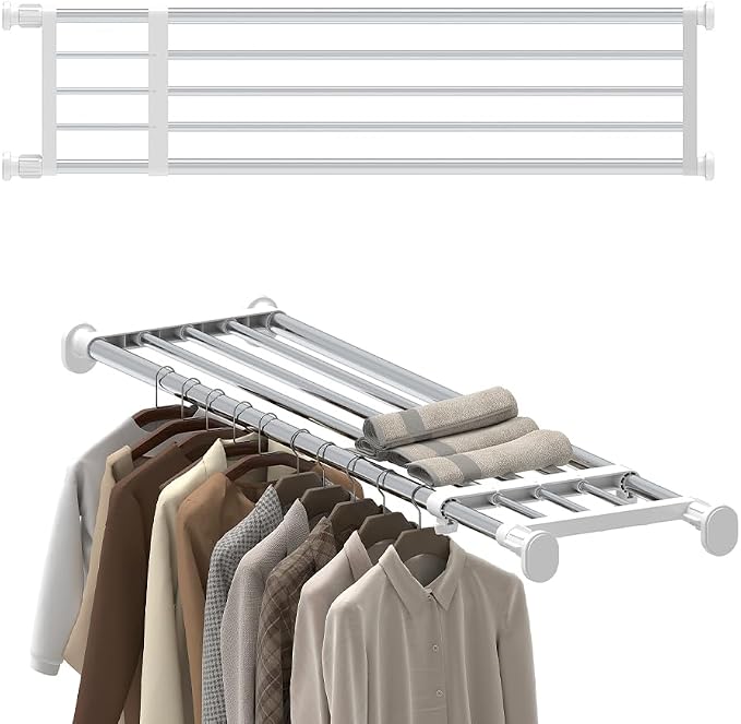 Hershii Tension Shelf Expandable Rod, Adjustable Closet Tension Shelves | Clothes Tension Shelf DIY Garage Bathroom Kitchen Storage Organizer Shoe Rack, Plant Stand, Bookshelf