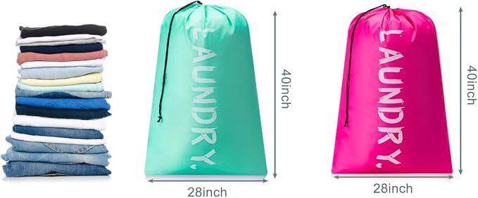 2 Pack Travel Laundry Bag,24" x 36", Extra Large Dirty Clothes Organizer | Machine Washable with Drawstring, Holds 3-4 Loads of Laundry,Fit a Laundry Hamper or Basket Travel Essentials