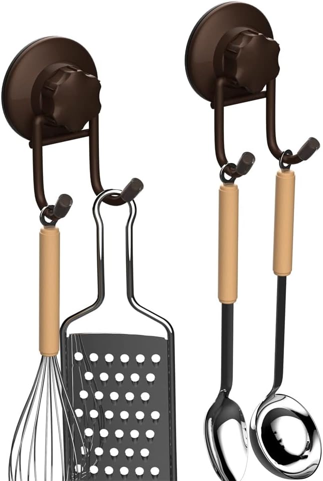 SANNO Suction Cup Hooks, Squeegee Holder, Towel Robe Loofah Hooks, Bathroom Accessories, Bronze