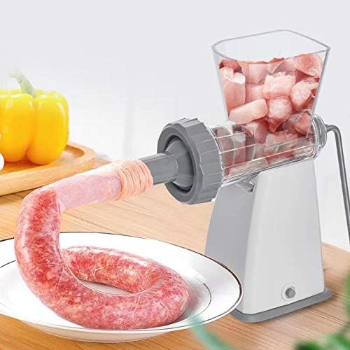LHS Manual Meat Grinder with Stainless Steel Blades Heavy Duty Powerful Suction Base for Home Use Fast and Effortless for All Meats-Gray