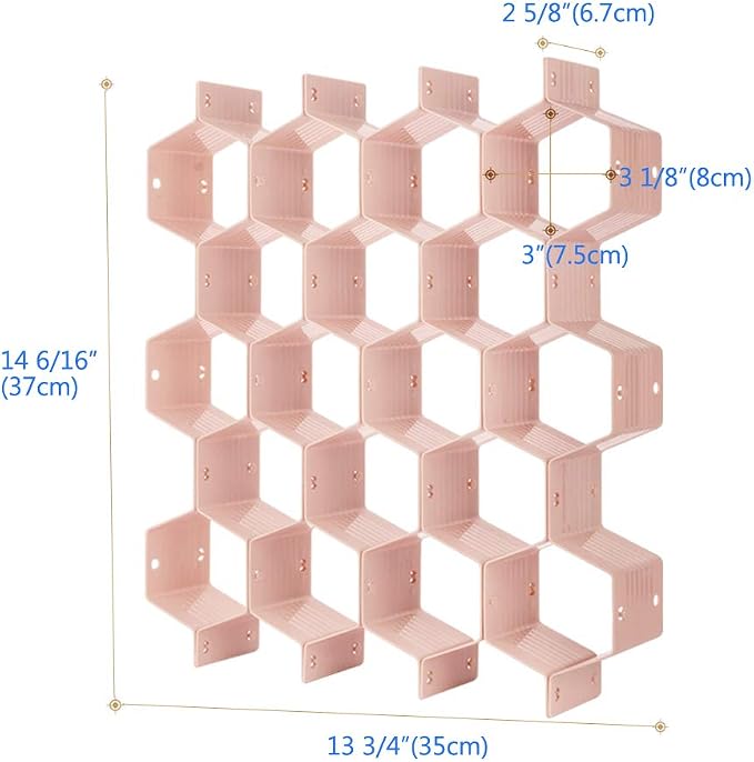 Poeland Drawer Divider Organizer Adjustable DIY Grid Honeycomb Drawer Divider for Underwear Belt Scarf Socks Pink